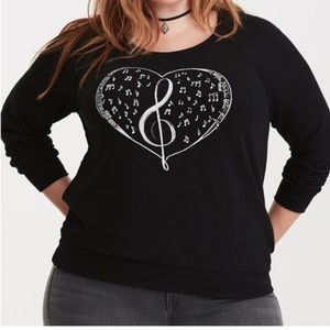 Torrid Size 4X Black Music Note Heart Crewneck Sweater